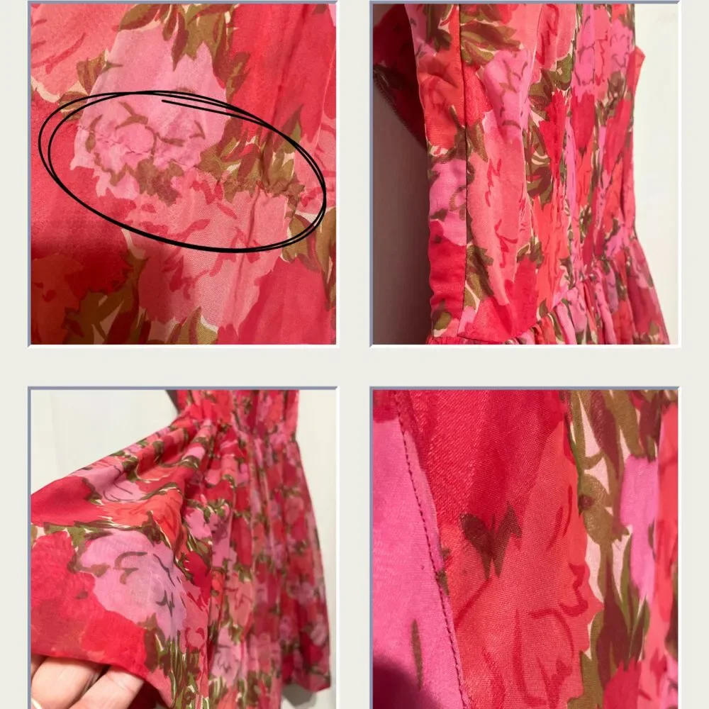 Vintage 1950s Sleeveless Red Pink Floral Swing Dress - Picture 9 of 15